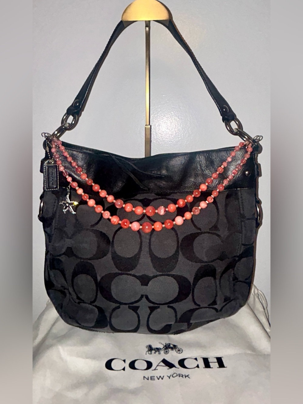 Vintage Coach "Zoe" Signature Jacquard Hobo Shoulder Bag Y2K